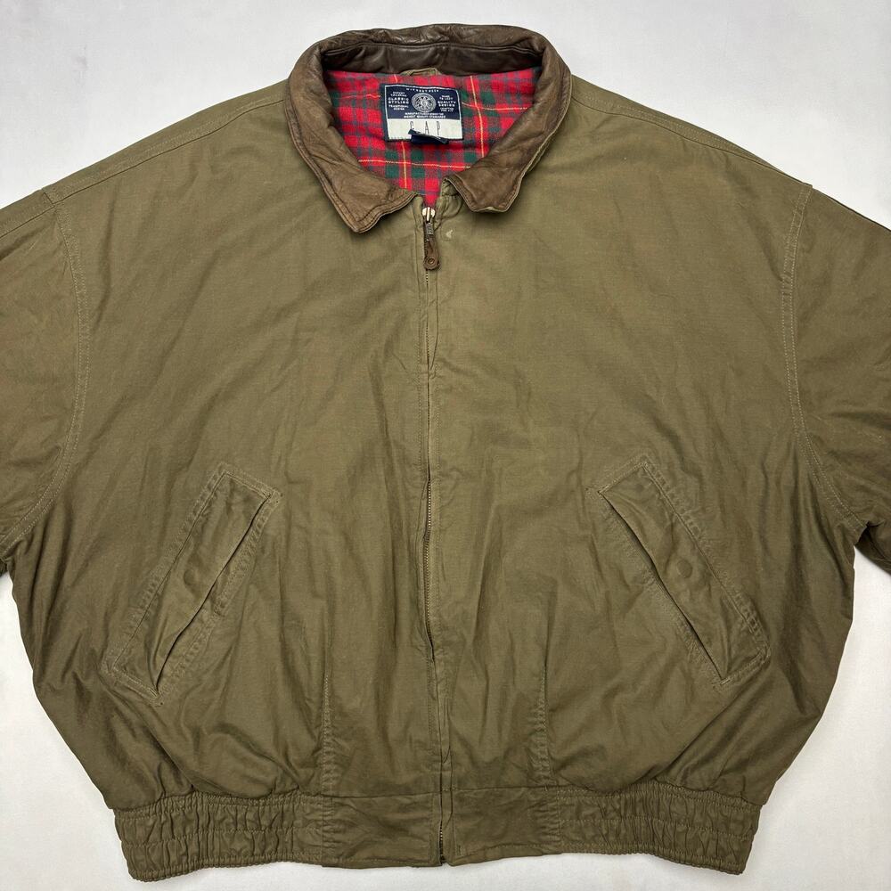 Vintage Gap Harrington Bomber Jacket Leather Collar XL Y2K Flannel Quilt Lined - Picture 2 of 14